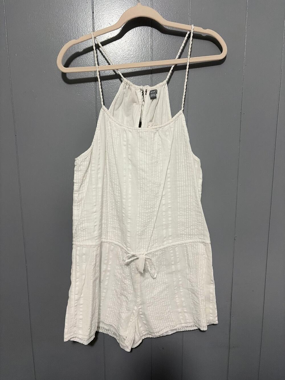 NEW Aerie White Stripped Slub Cotton Sleeveless Casual Beach Summer Romper M